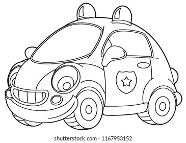 cartoon scene with vector police car - coloring page - illustration for children