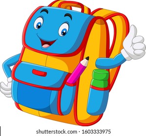 Cartoon school backpack giving thumbs up