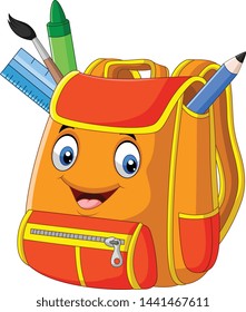 Cartoon school backpack on white background