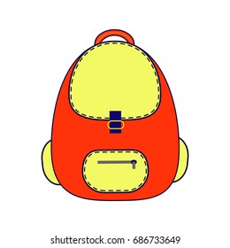 Cartoon school backpack vector illustration. Isolated on white background. Schoolbag. 