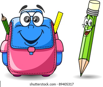 Cartoon school bag and pencil
