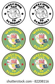 Cartoon School Banners-Pencil Guy.Vector Collection