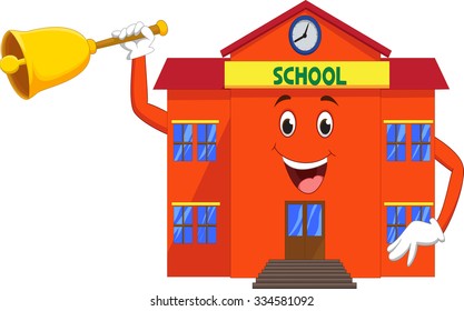 cartoon school with bell in hand