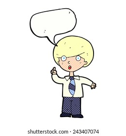 niño de la escuela de dibujos animados respondiendo a una pregunta con burbuja de habla
