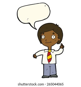 cartoon school boy answering question with speech bubble