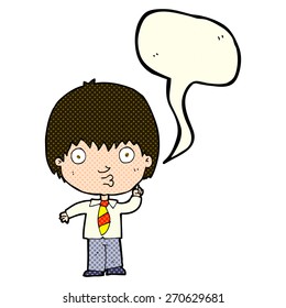 cartoon school boy answering question with speech bubble