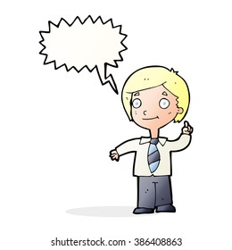 cartoon school boy answering question with speech bubble