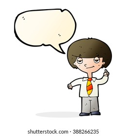 cartoon school boy answering question with speech bubble
