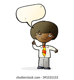 cartoon school boy answering question with speech bubble