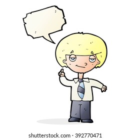 cartoon school boy answering question with speech bubble