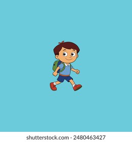cartoon school boy with bag.