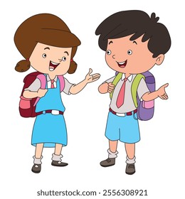 Cartoon School Boy Girl Illustration