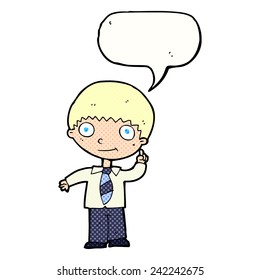 cartoon school boy with idea with speech bubble