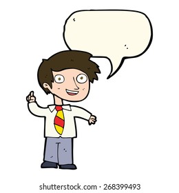 cartoon school boy with idea with speech bubble