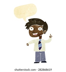 cartoon school boy with idea with speech bubble