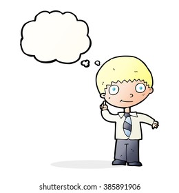 cartoon school boy with idea with thought bubble