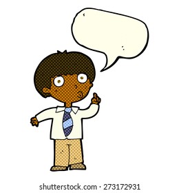 cartoon school boy with question with speech bubble