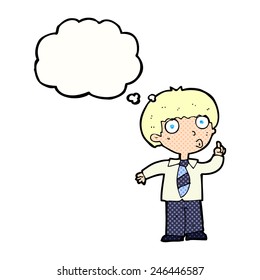 niño de la escuela de caricatura con pregunta con burbuja de pensamiento