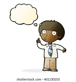 cartoon school boy with question with thought bubble