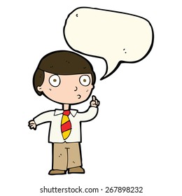 cartoon school boy with speech bubble