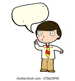 cartoon school boy with speech bubble