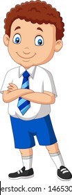 Cartoon school boy in uniform posing