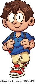 Cartoon school boy walking. Vector clip art illustration with simple gradients. All in a single layer.