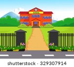 Cartoon school building with green yard