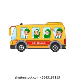cartoon school bus carrying kindergarten children