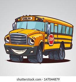 cartoon school bus character isolated