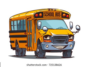 Cartoon School Bus Character isolated on white