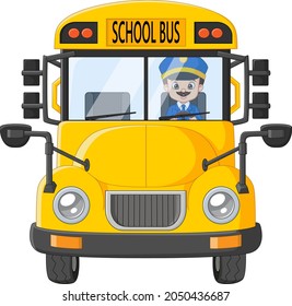 Cartoon school bus driver driving a bus
