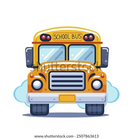 Cartoon school bus front view on white background. Vector illustration