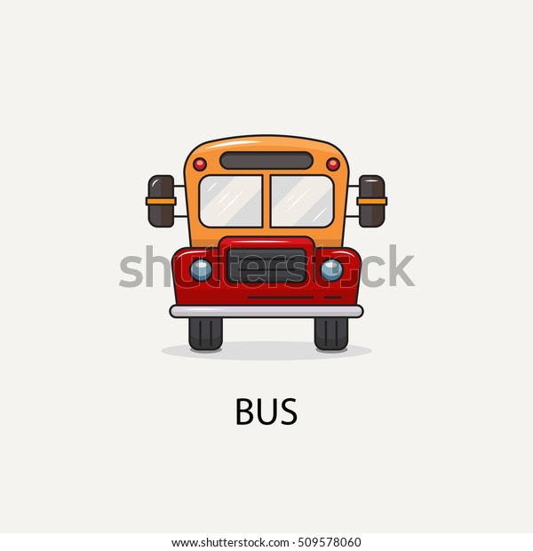 Cartoon school bus in front view vector logo.\
Truck, icon design.