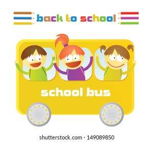 Cartoon school bus with happy children - back to school (vector)
