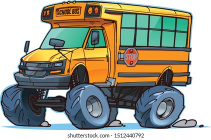 Cartoon School Bus. Monster Truck