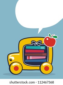 Cartoon of a school bus, with speech balloon