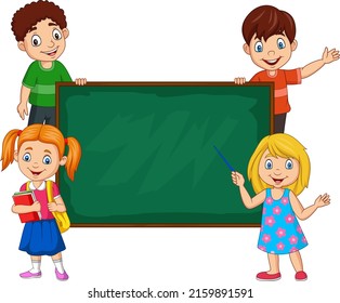 Cartoon School Children Blank Chalkboard Stock Vector (Royalty Free ...