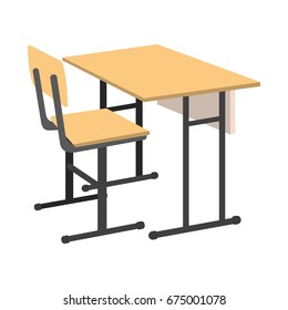 Cartoon School Desk Icon. Back To School. Isolated Vector Illustration.