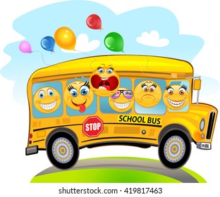  Cartoon School Emoticon  Riding a School Bus