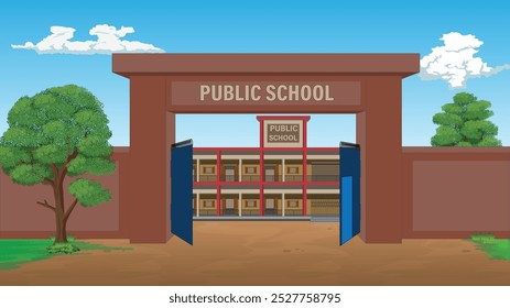 Ilustración vectorial de puerta de la escuela de dibujos animados