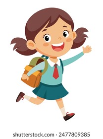 Cartoon School Girl with Bag in Hand Vector Illustration isolated on white background