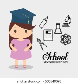 cartoon school girl cap graduation vector illustration eps 10