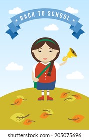 Cartoon school girl vector background. Back to school illustration.
