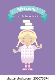 Cartoon school girl vector background. Back to school illustration.