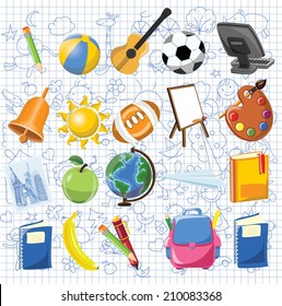 Cartoon school icons 
