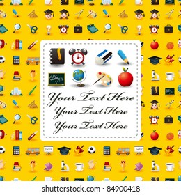 cartoon school icons card