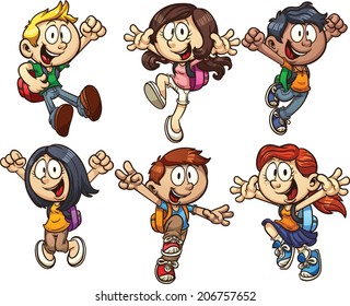 Cartoon school kids. Vector clip art illustration with simple gradients. Each on a separate layer.