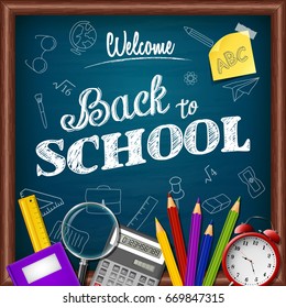 Cartoon school and office supplies