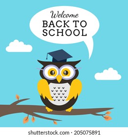 Cartoon school owl character vector background. Back to school illustration.